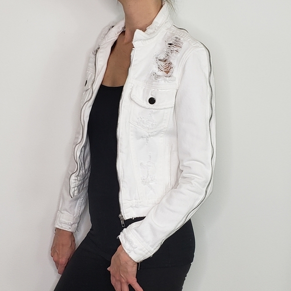 Carmar LF white denim jacket zip front sleeve dist - Picture 3 of 12